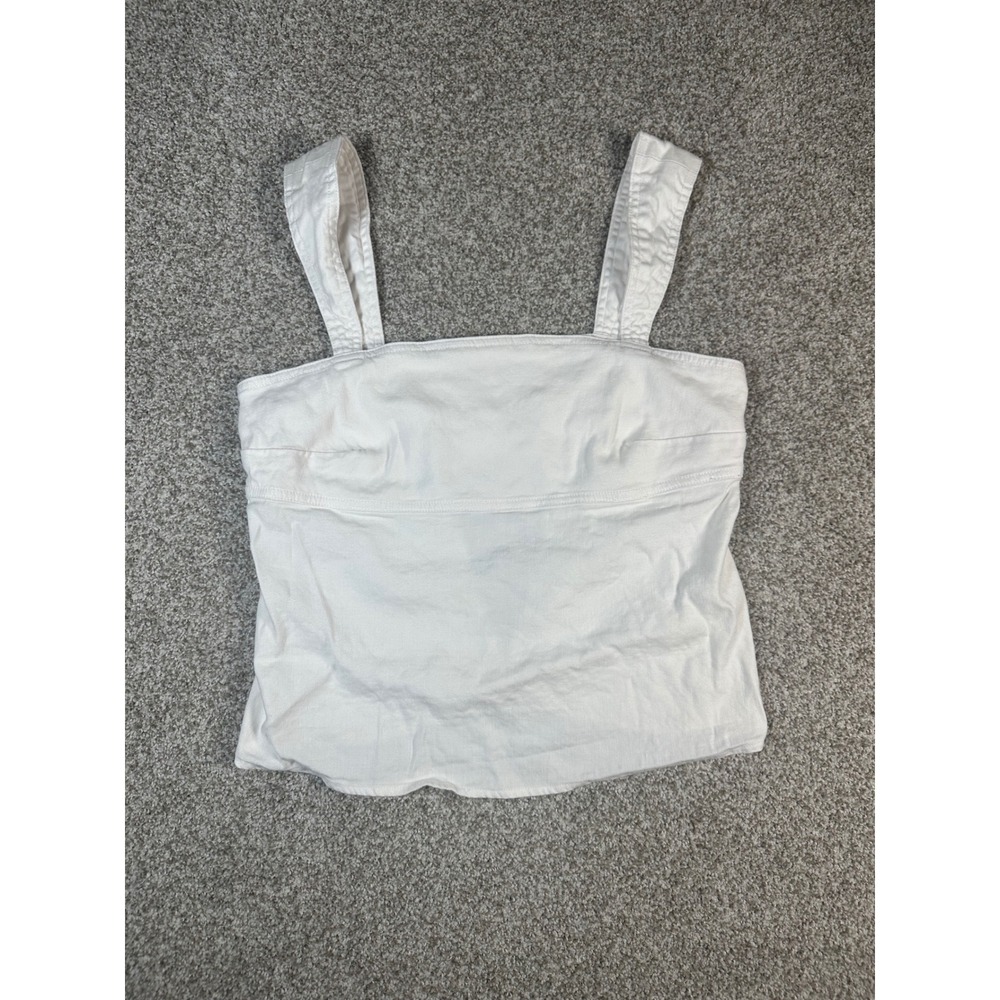 Pilcro White Linen Blend Hook & Eye Back Square Neck Tank Top Small